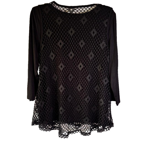 Onque Casual Top Black w/Mesh overlay Women's Size L Wild Things Whimsygoth NWT - Picture 2 of 10